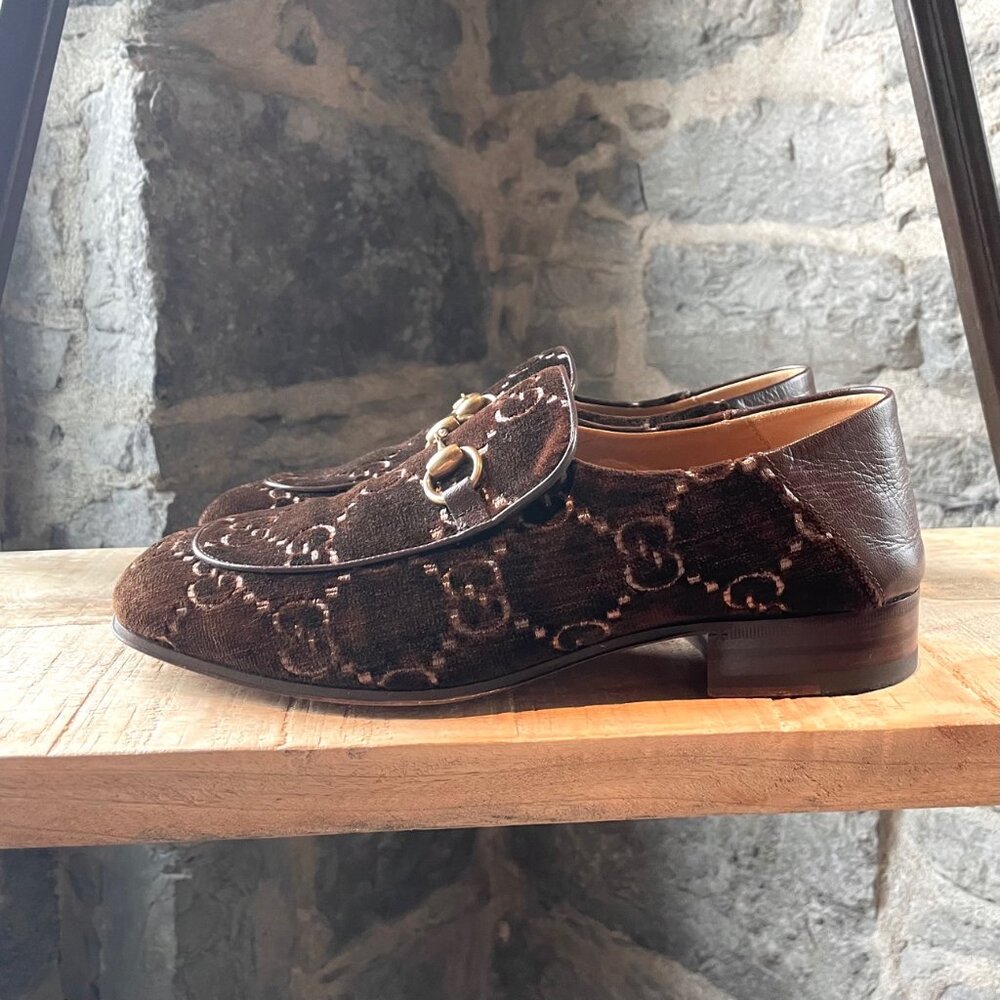 Gucci Quentin Brown Velvet GG Horsebit Loafers - Picture 5 of 10